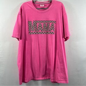 Port and Company Womens Pink "Mama" Checkered Graphic Short Sleeve Tee